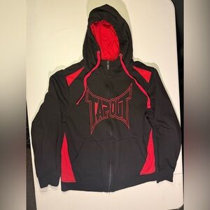 Tapout Black and Red Zip-Up Hoodie Stitched on Logo Men’s Medium